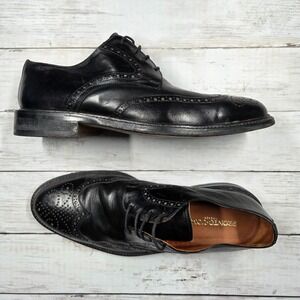 Pronto Uomo Wingtip Oxford Mens 11.5 Black Leather Brogue Dress Shoes Italy